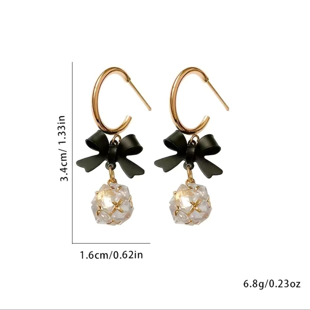 Diamond Ball Earrings with Bowknot Shape Pendant - Picture 4 of 7
